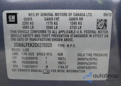 2013 Chevrolet Equinox Ltz from USA, damaged, VIN 2GNALFEK2D6378320